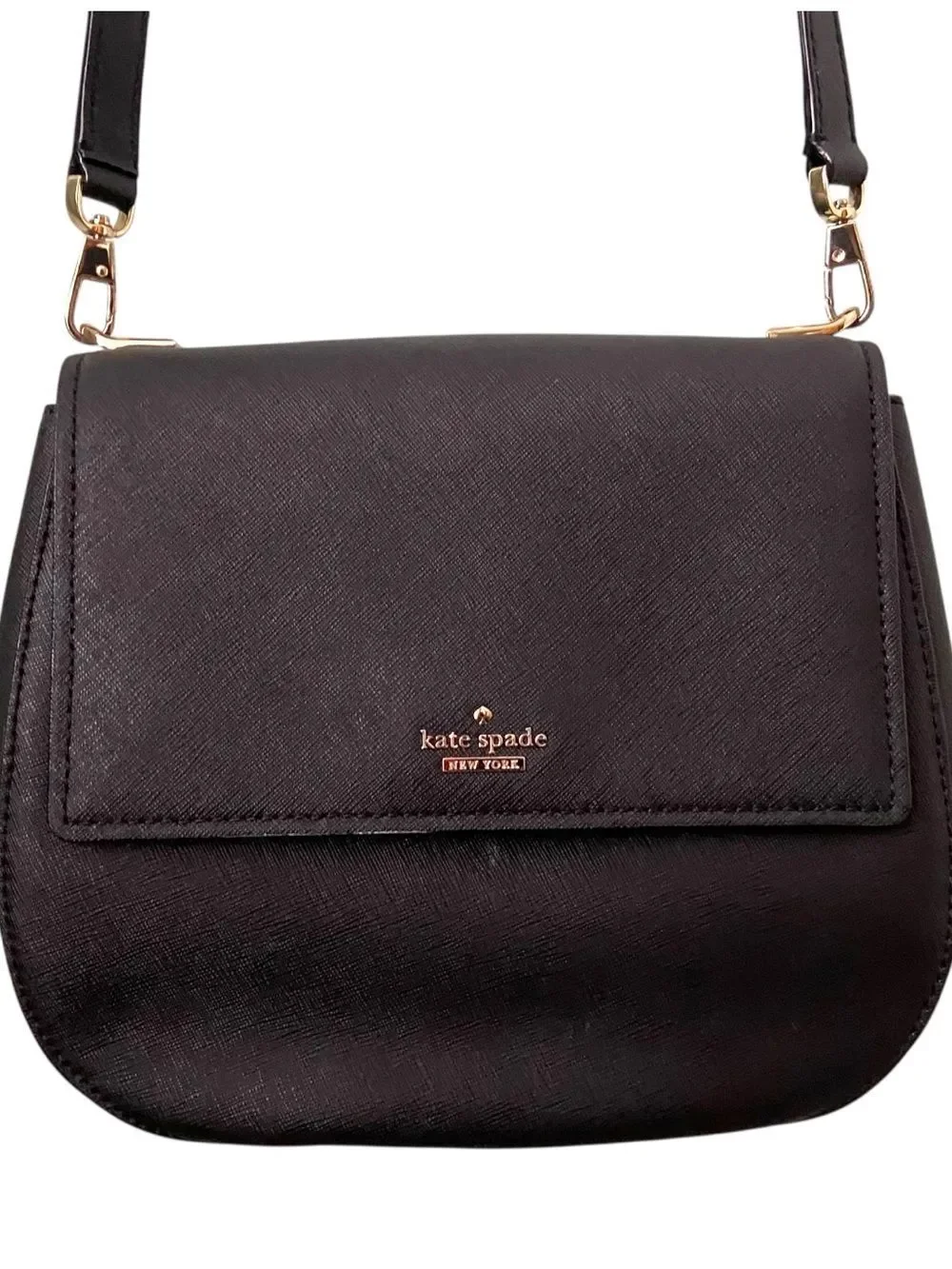 kate spade Black Saffiano Leather Crossbody with Gold Hardware